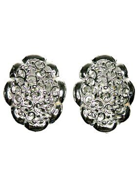 Filigree Silver-Tone Clip-On Earrings Vintage Mid-Century Statement Jewelry